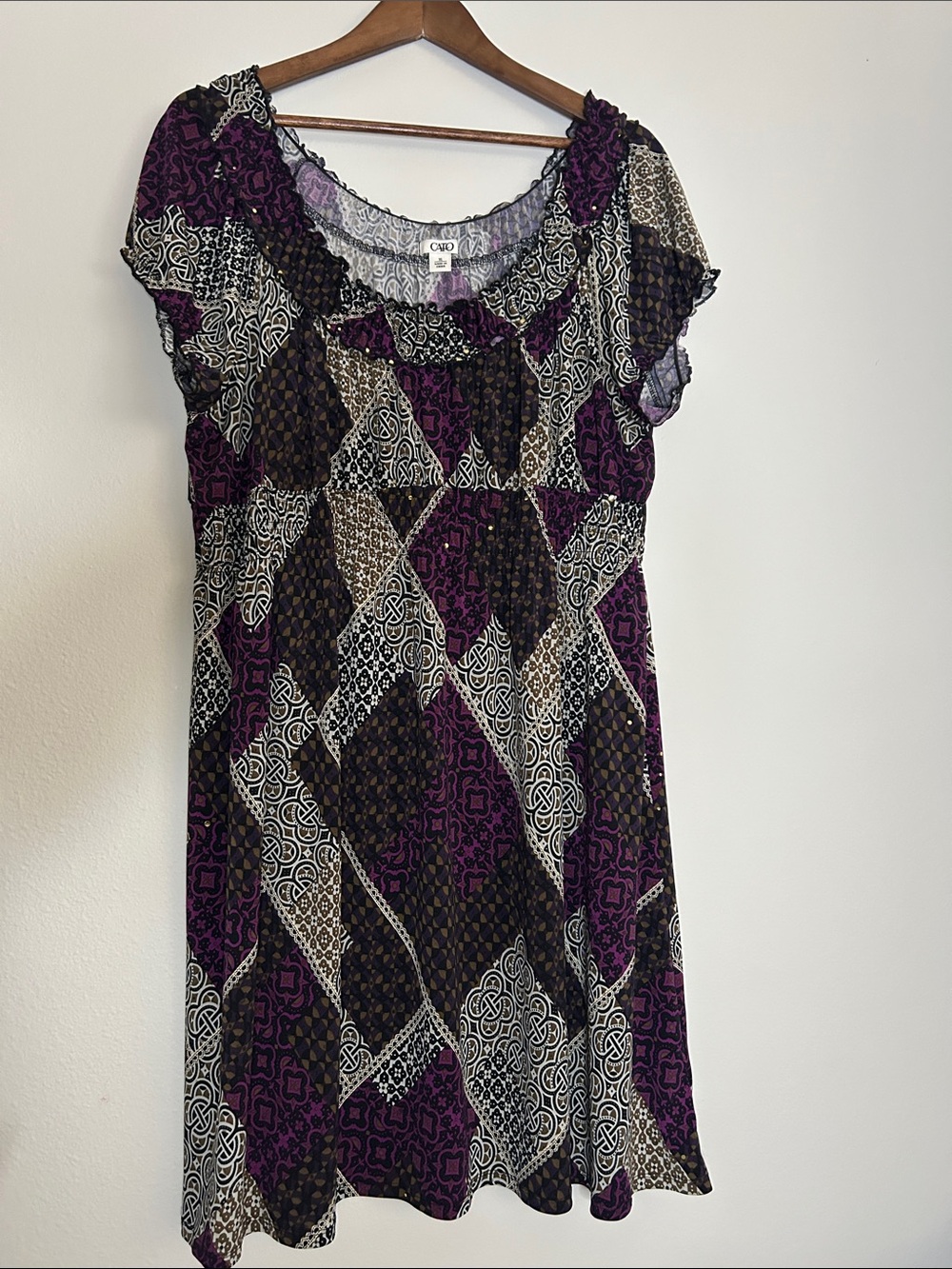 Cato Geometric Print Short‑Sleeve Dress – Size XL